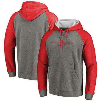 Houston Rockets Fanatics Branded Distressed Logo Tri-Blend Big & Tall Pullover Hoodie - Ash Red